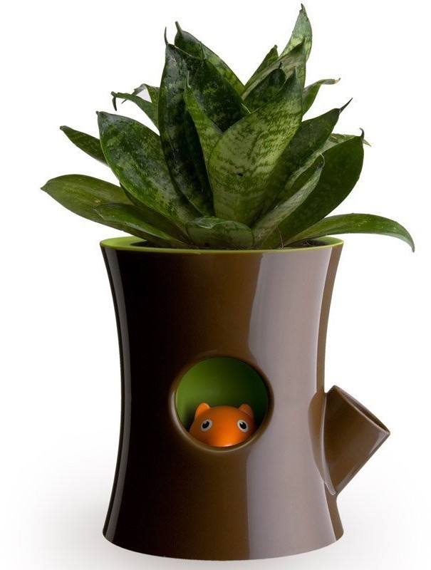 Горшок для цветов с системой автополива log&squirrel, коричневый/зеленый (38987)