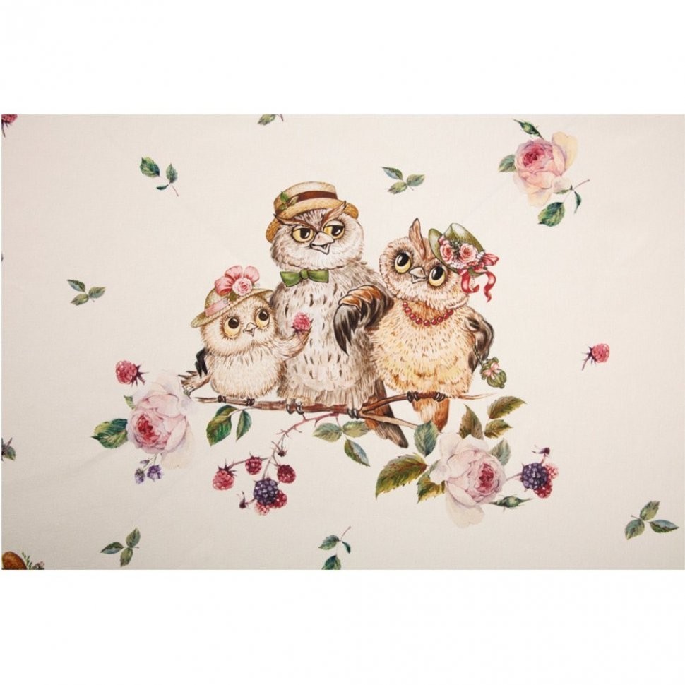 Скатерть круглая "винтаж. совушки" d185см ,беж, 100% хлопок,твил SANTALINO (850-727-24)