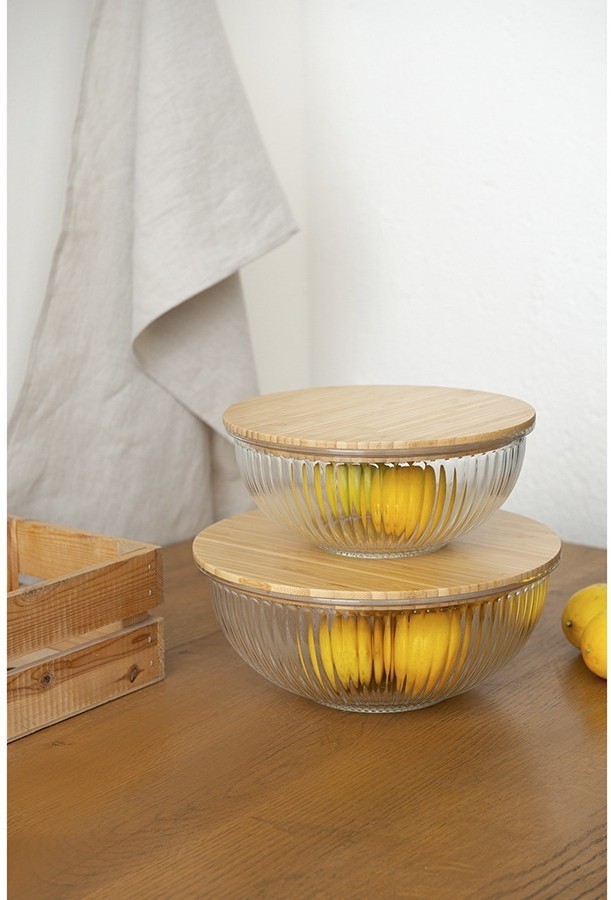 Чаша стеклянная с бамбуковой крышкой harmy, 2 л (75866)