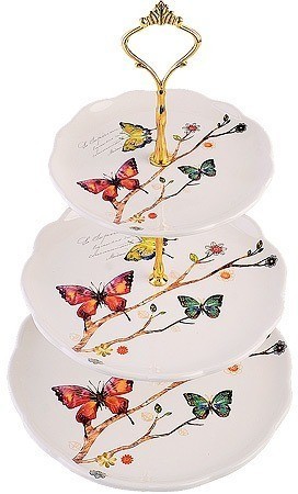 Конфетница 3-х ярусная Бабочки в саду LORAINE (60133)