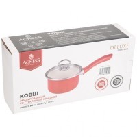 Ковш эмалир. со стекл. крышкой с эффектом металлик серия &quot;deluxe&quot; цв:молочный 1,1 л. 14х8,5 см Agness (901-070)