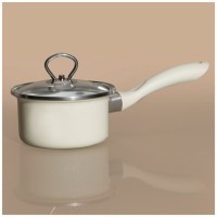 Ковш эмалир. со стекл. крышкой с эффектом металлик серия &quot;deluxe&quot; цв:молочный 1,1 л. 14х8,5 см Agness (901-070)