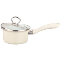 Ковш эмалир. со стекл. крышкой с эффектом металлик серия &quot;deluxe&quot; цв:молочный 1,1 л. 14х8,5 см Agness (901-070)