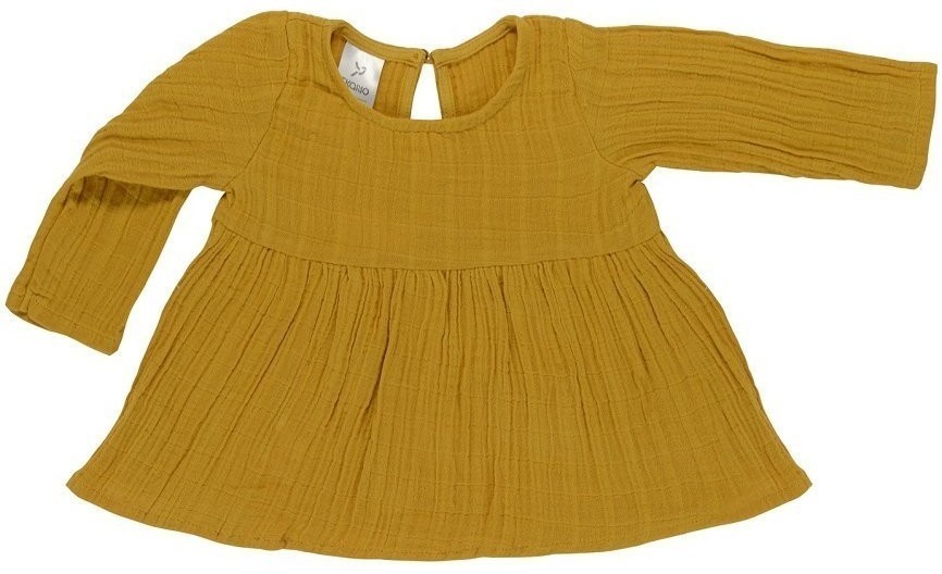 Платье с длинным рукавом из хлопкового муслина горчичного цвета из коллекции essential 24-36m (69604)