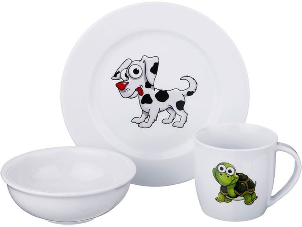 Набор посуды на 1 персону 3 пр. "зверята": кружка 300мл+тарелка 21,5см + салатник 15см. DUBI (606-831)