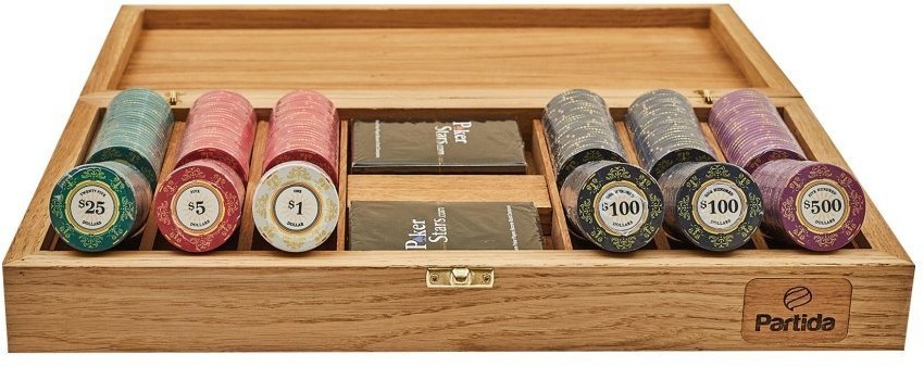 Набор для покера Luxury Ceramic на 300 фишек в дубовом кейсе, Partida (46407)