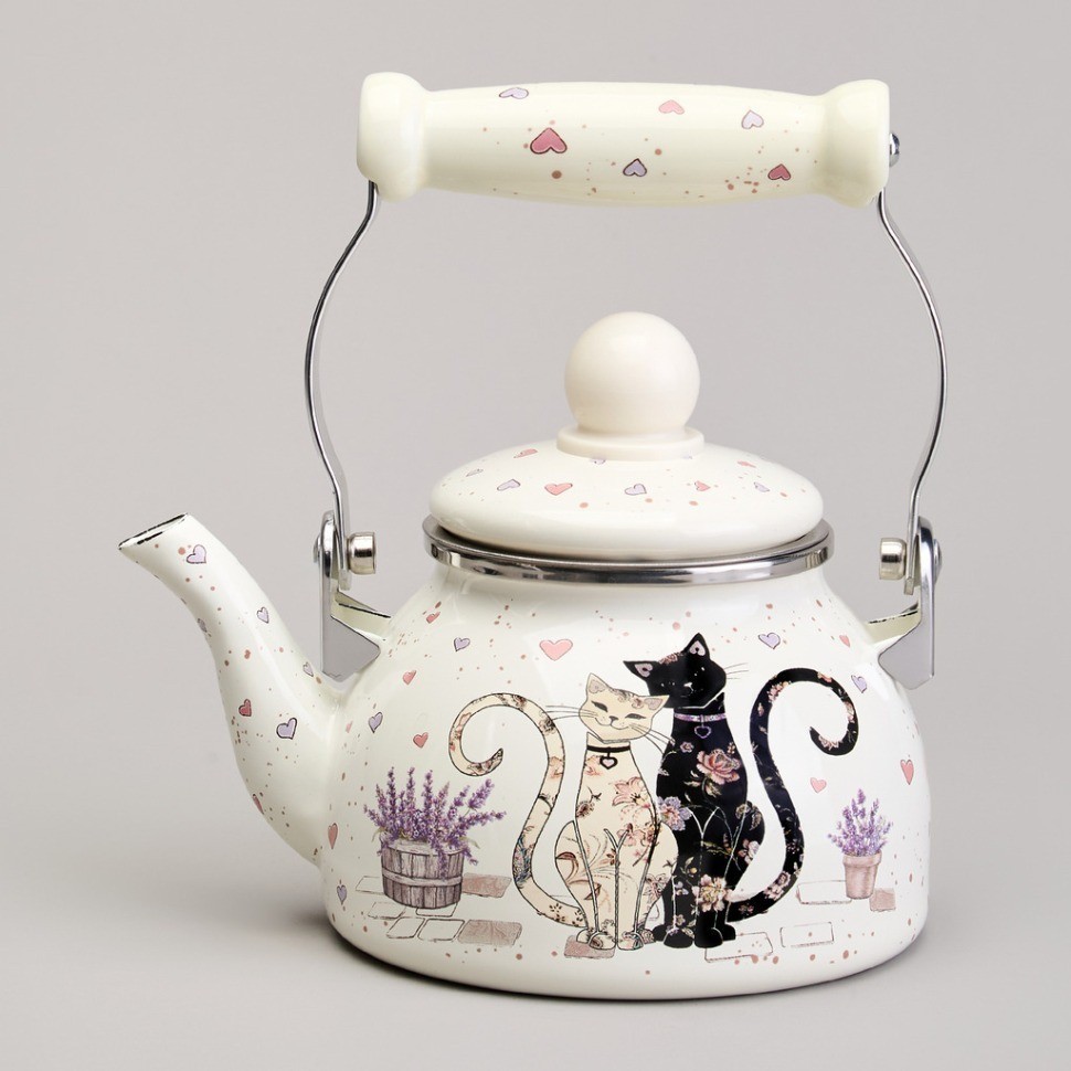 Чайник agness эмалированный со съемным фильтром из нжс серия "lavender cats", 0,85 л (943-070)