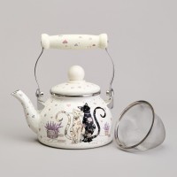 Чайник agness эмалированный со съемным фильтром из нжс серия &quot;lavender cats&quot;, 0,85 л (943-070)