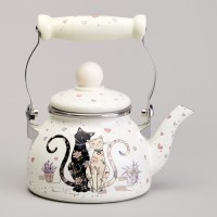 Чайник agness эмалированный со съемным фильтром из нжс серия &quot;lavender cats&quot;, 0,85 л (943-070)
