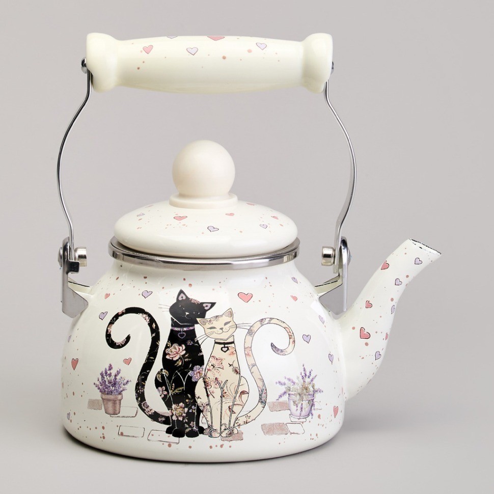 Чайник agness эмалированный со съемным фильтром из нжс серия "lavender cats", 0,85 л (943-070)