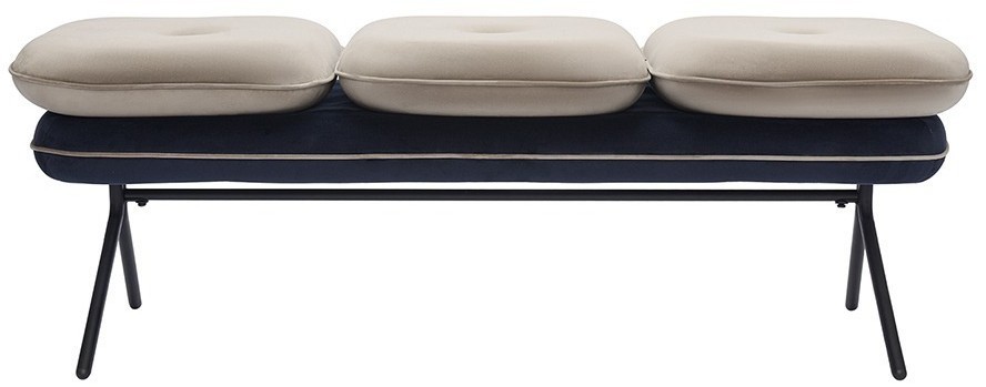 Банкетка pea, велюр, бежевая/темно-синяя (76125)