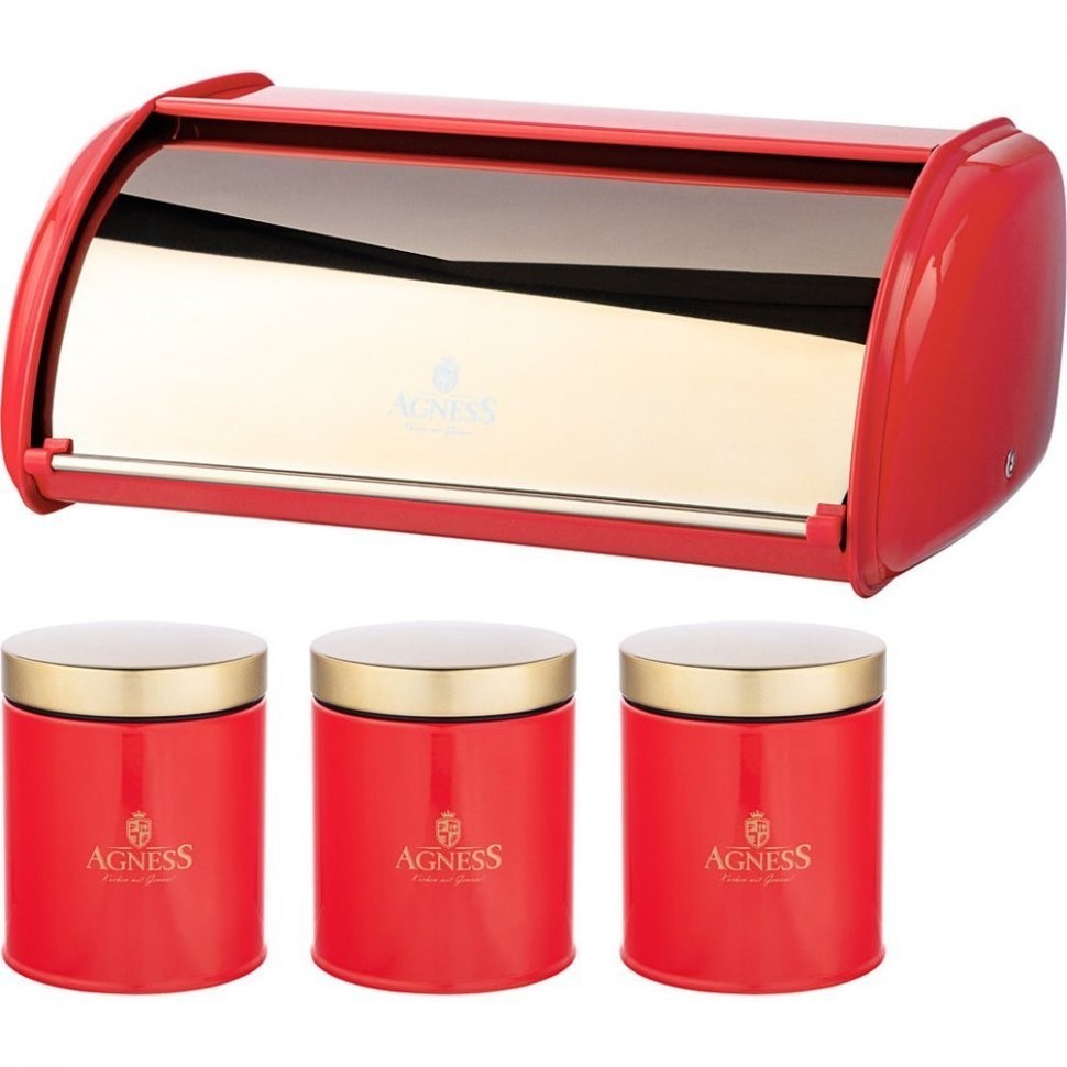 Хлебница agness "тюдор" 35,5х23х14,5см с 3-мя банк. д/сып. прод. d10см, выс12см, 950мл (938-066)