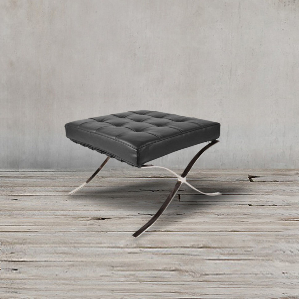 Пуф Барселона EC-010/YM20371, нержавеющая сталь, кожа, Black, ROOMERS FURNITURE