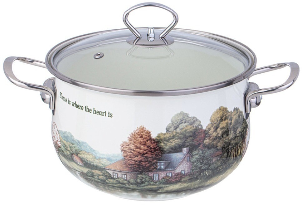 Кастрюля agness эмалированная со стеклянной крышкой серия "family house", 3,8 л диа. 22см (943-068)