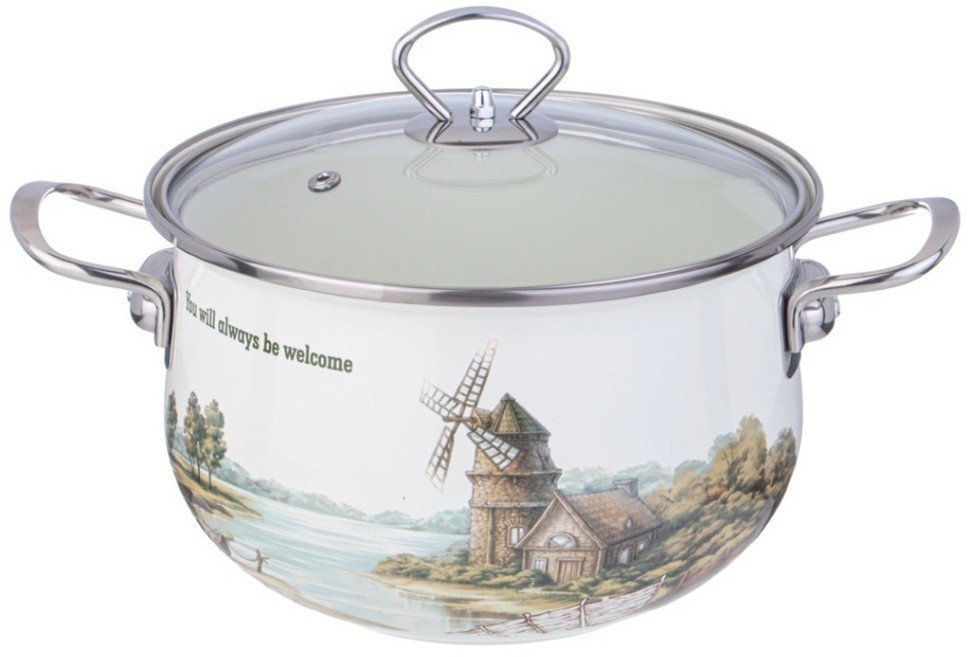 Кастрюля agness эмалированная со стеклянной крышкой серия "family house", 3,8 л диа. 22см (943-068)