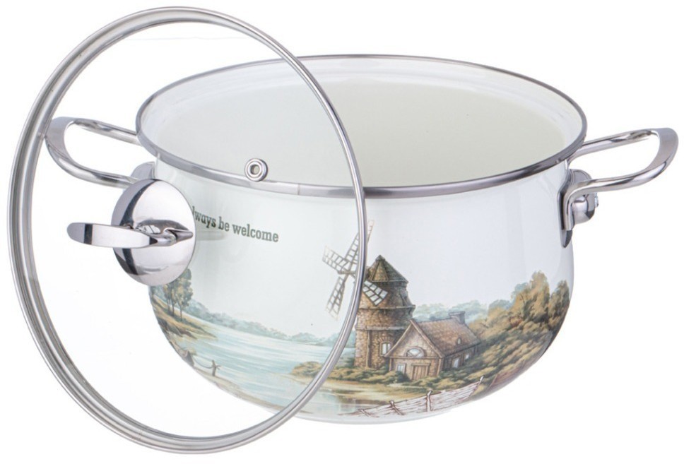 Кастрюля agness эмалированная со стеклянной крышкой серия "family house", 3,8 л диа. 22см (943-068)