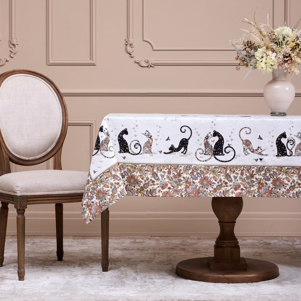 Скатерть " парижские коты" 110х140см ,белый ,100% хлопок ,твил с пропиткой Lefard (850-746-20)