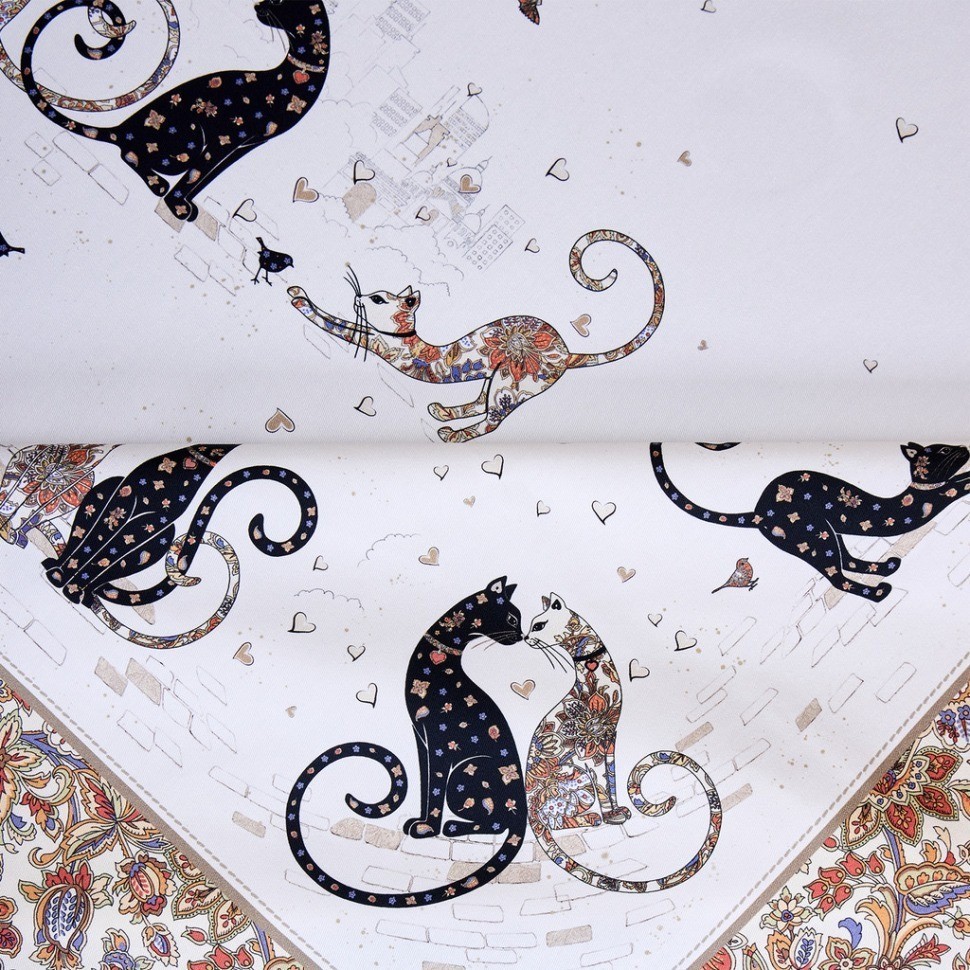 Скатерть " парижские коты" 110х140см ,белый ,100% хлопок ,твил с пропиткой Lefard (850-746-20)