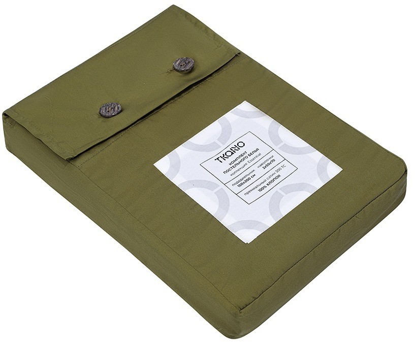 Комплект постельного белья из премиального сатина оливкового цвета из коллекции essential, 150х200 с (79820)