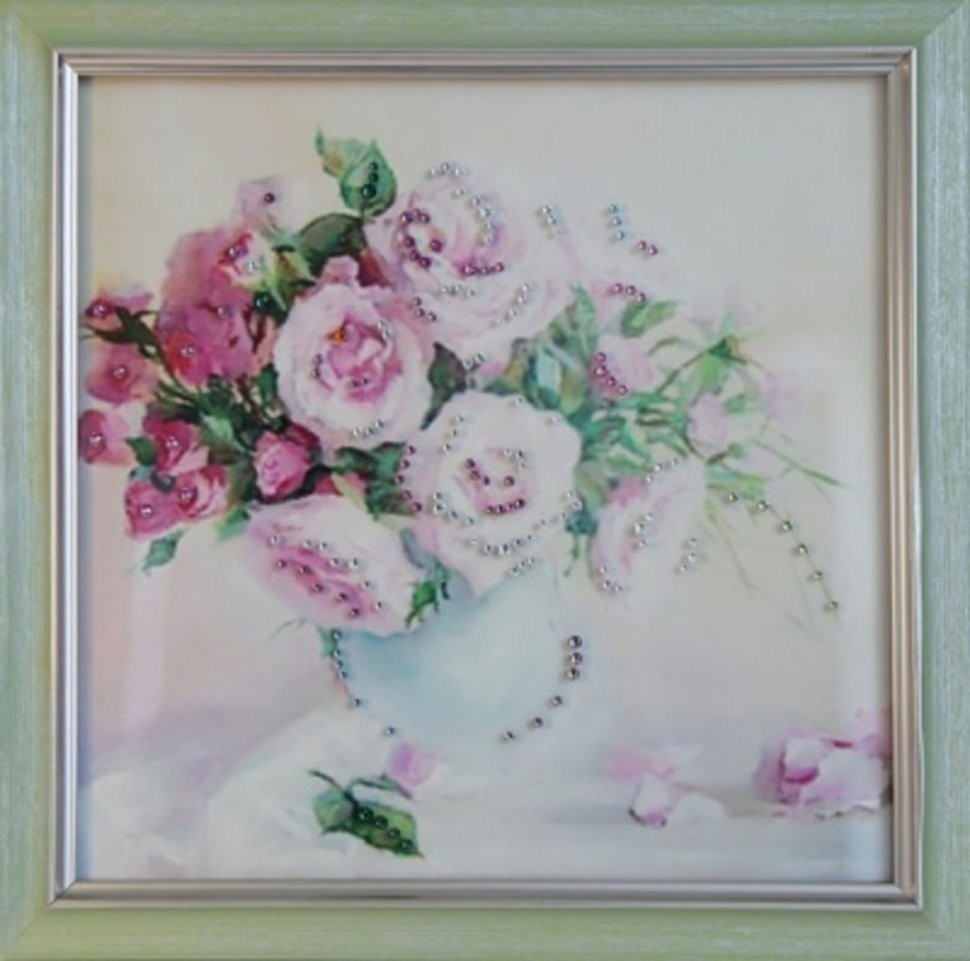 Картина Чайные розы с кристаллами Swarovski (1700)