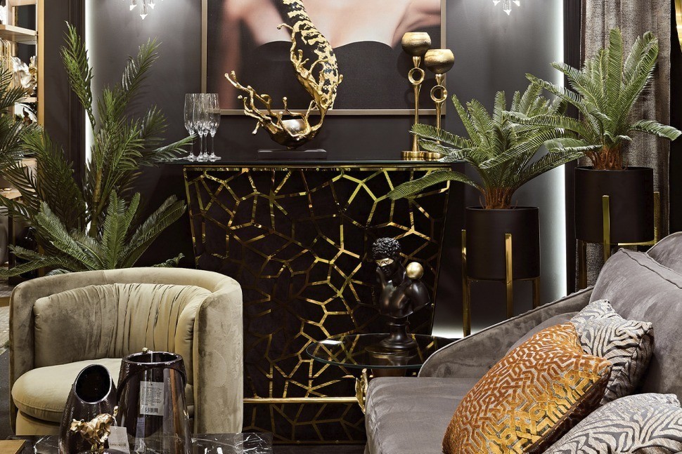 Тумба барная черный велюр/золото 120*59*106.5см (TT-00008764)