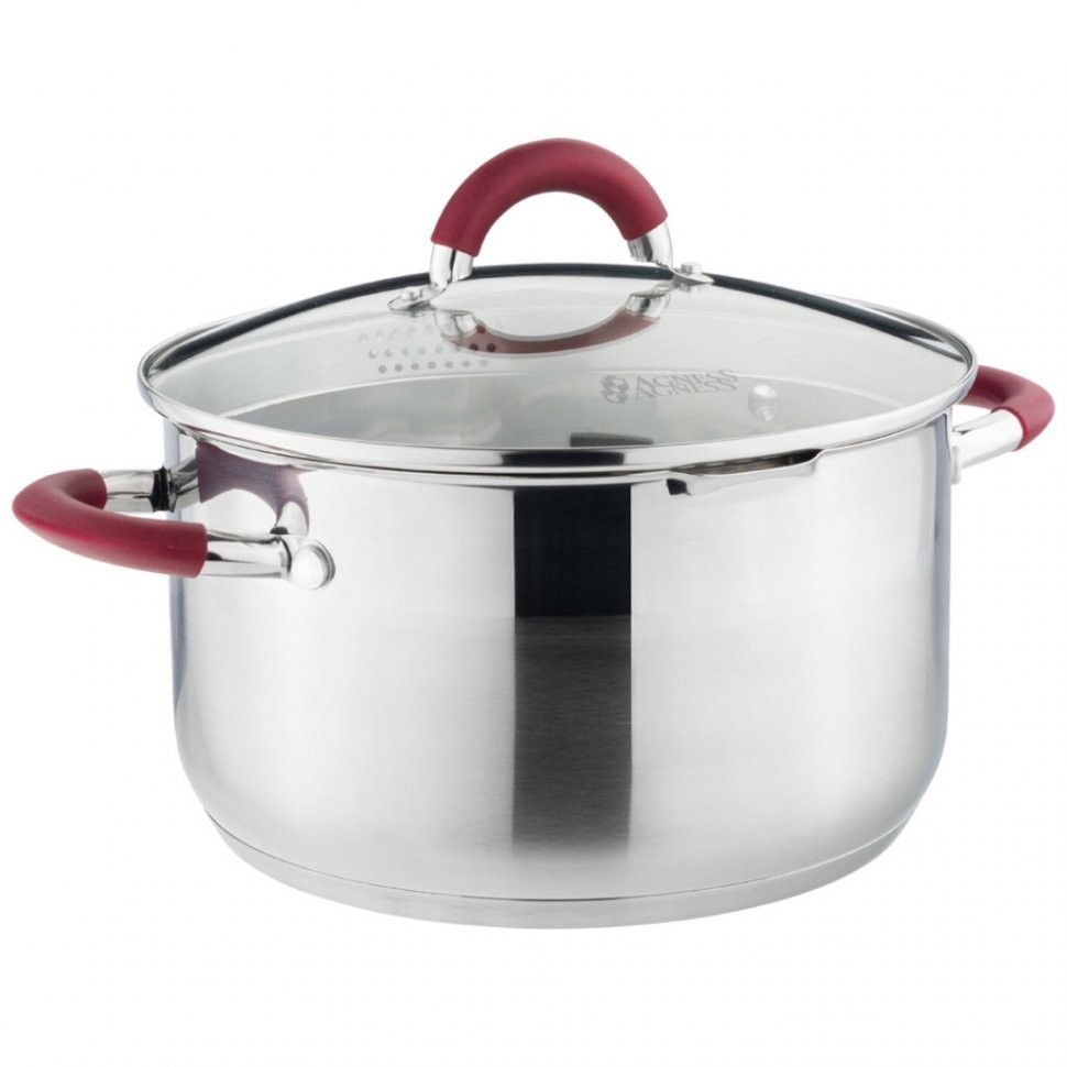 Кастрюля agness "profi home" со стеклянной крышкой, 5,0л 24x13.5 см цвет ручек:бордо (914-208)