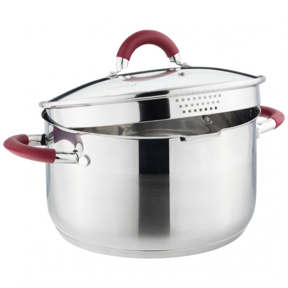 Кастрюля agness "profi home" со стеклянной крышкой, 5,0л 24x13.5 см цвет ручек:бордо (914-208)