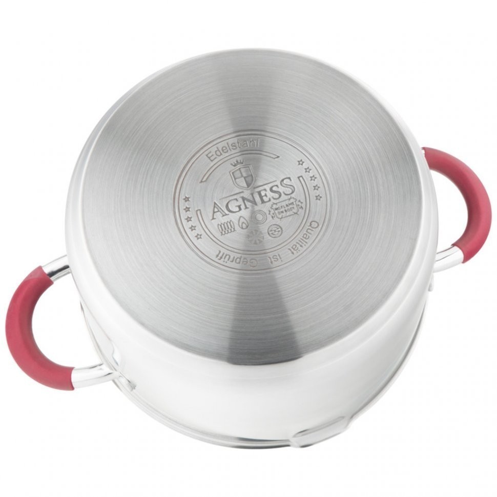 Кастрюля agness "profi home" со стеклянной крышкой, 5,0л 24x13.5 см цвет ручек:бордо (914-208)