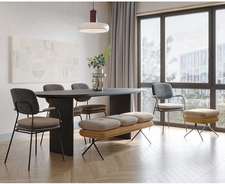 Банкетка pea, велюр, бежевая/желтая (76122)