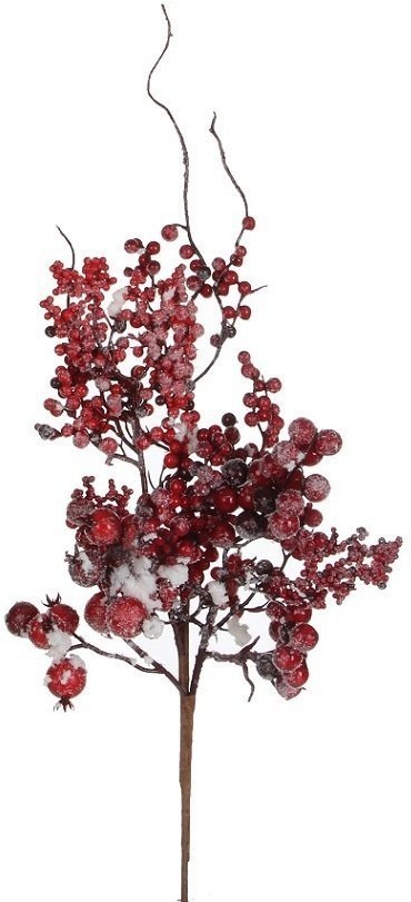 Декор веточка с ягодами 43 см красная в снегу