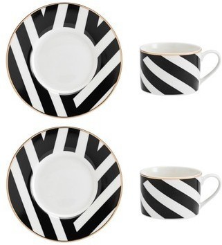 Набор из 2 чайных пар фарфоровых Luxe Deco с геометрическим принтом 200 мл Mikasa MKLDGEOCUPPK2