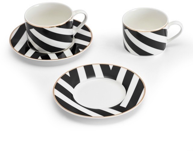 Набор из 2 чайных пар фарфоровых Luxe Deco с геометрическим принтом 200 мл Mikasa MKLDGEOCUPPK2