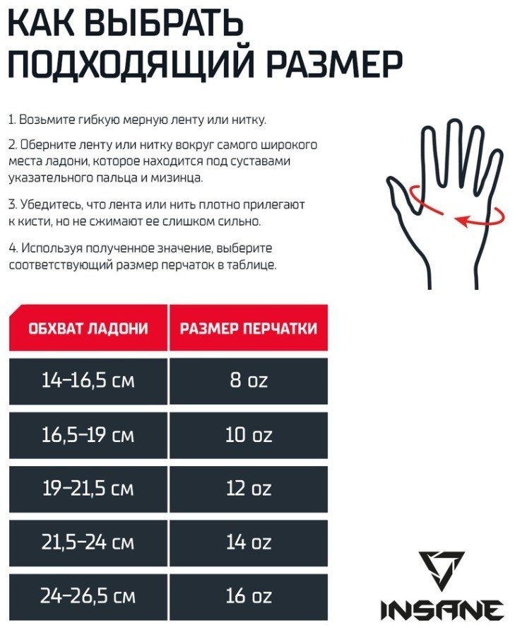 Перчатки боксерские INSANE IMPACT, красный, 8 oz (2115480)