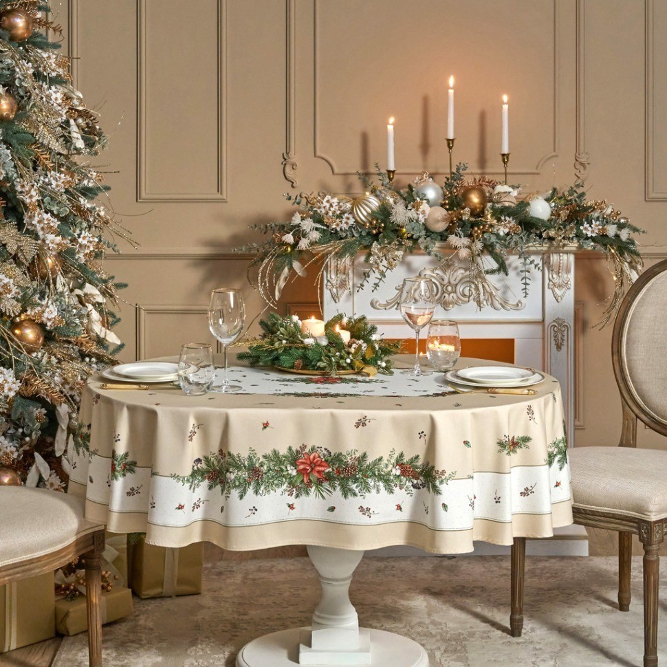 Скатерть овальная "celebration"140х180см ,бежевый, 100% хлопок,твил, пропитка Lefard (850-734-4)