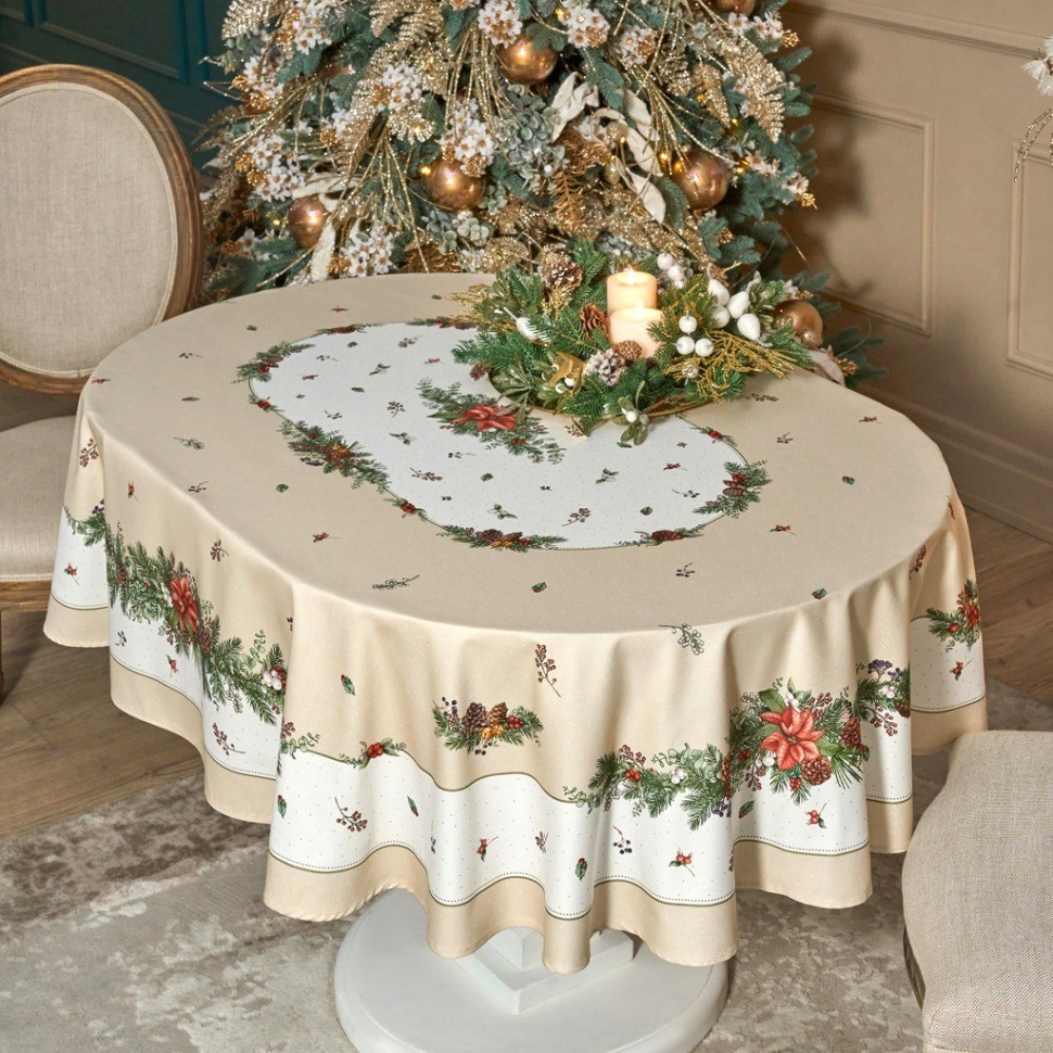 Скатерть овальная "celebration"140х180см ,бежевый, 100% хлопок,твил, пропитка Lefard (850-734-4)