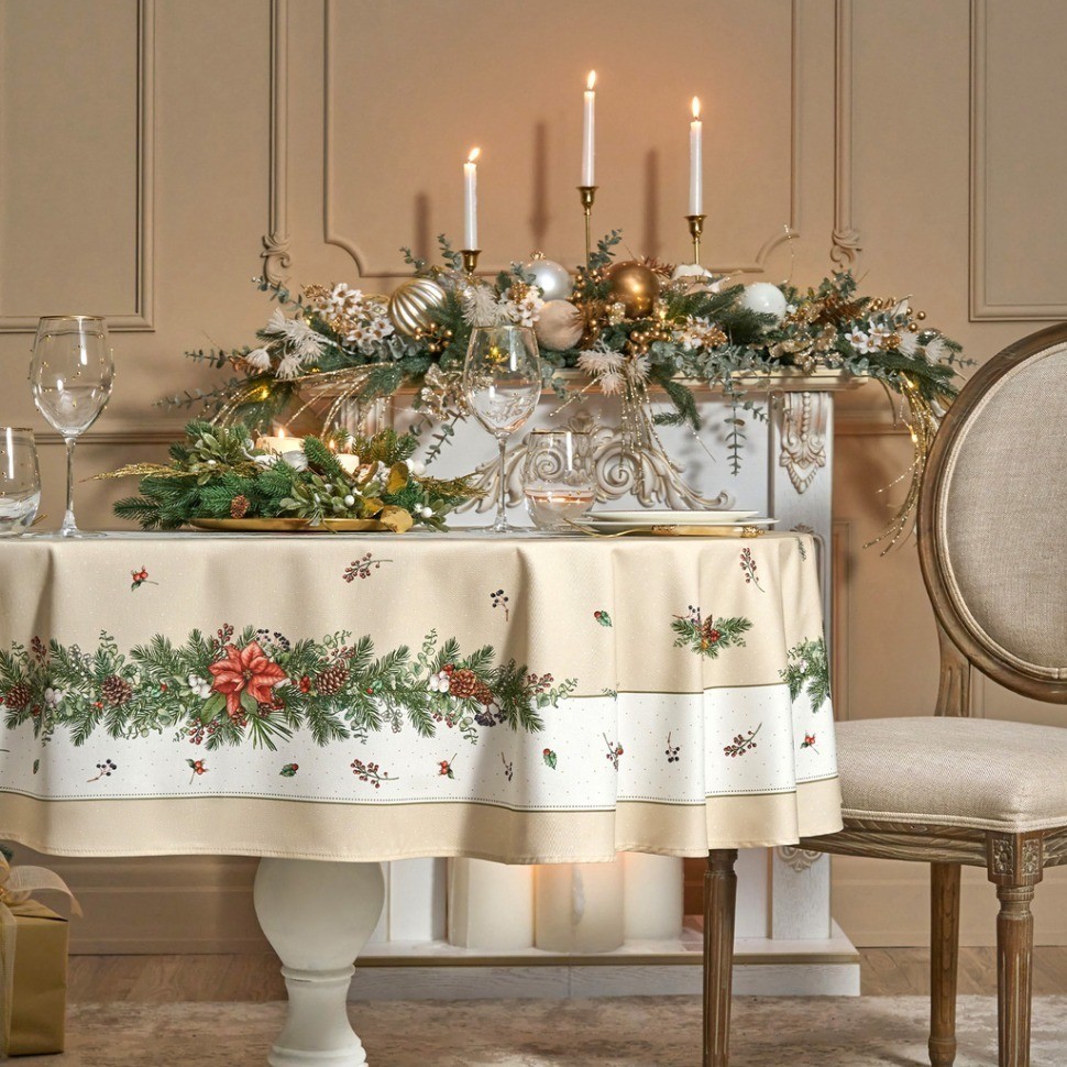 Скатерть овальная "celebration"140х180см ,бежевый, 100% хлопок,твил, пропитка Lefard (850-734-4)