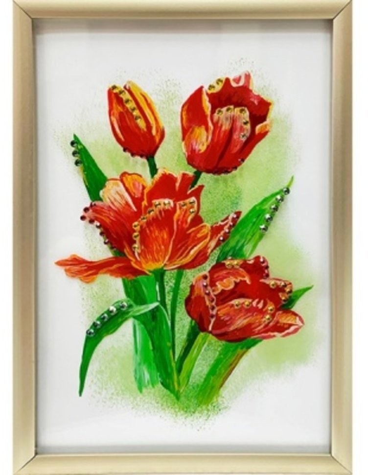 Картина Красные тюльпаны с кристаллами Swarovski (2189)