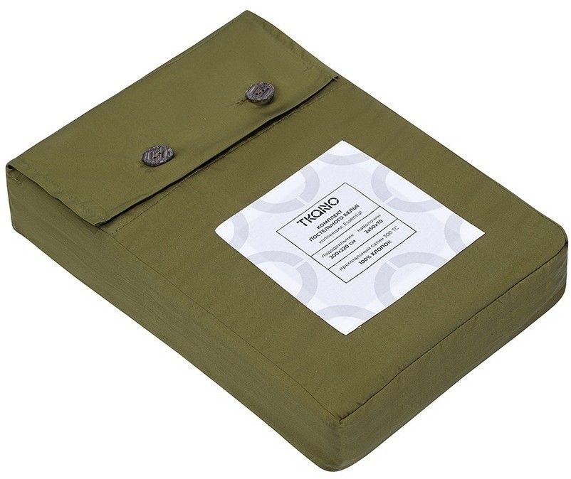 Комплект постельного белья из премиального сатина оливкового цвета из коллекции essential, 200х220 с (79821)