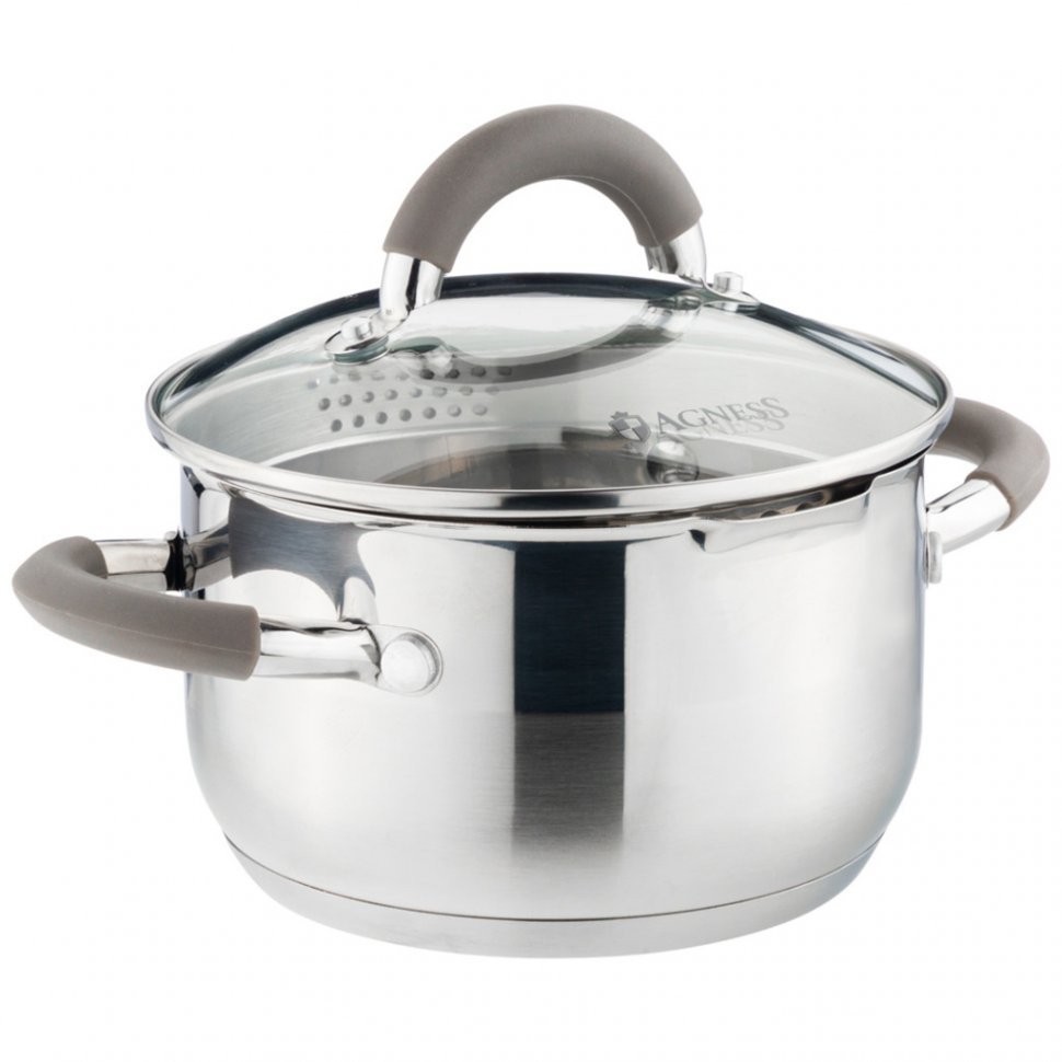 Кастрюля agness "profi home" со стеклянной крышкой, 1,5л 16x9.5 см цвет ручек:кофейный (914-210)