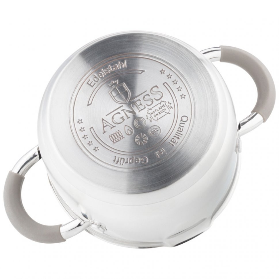 Кастрюля agness "profi home" со стеклянной крышкой, 1,5л 16x9.5 см цвет ручек:кофейный (914-210)