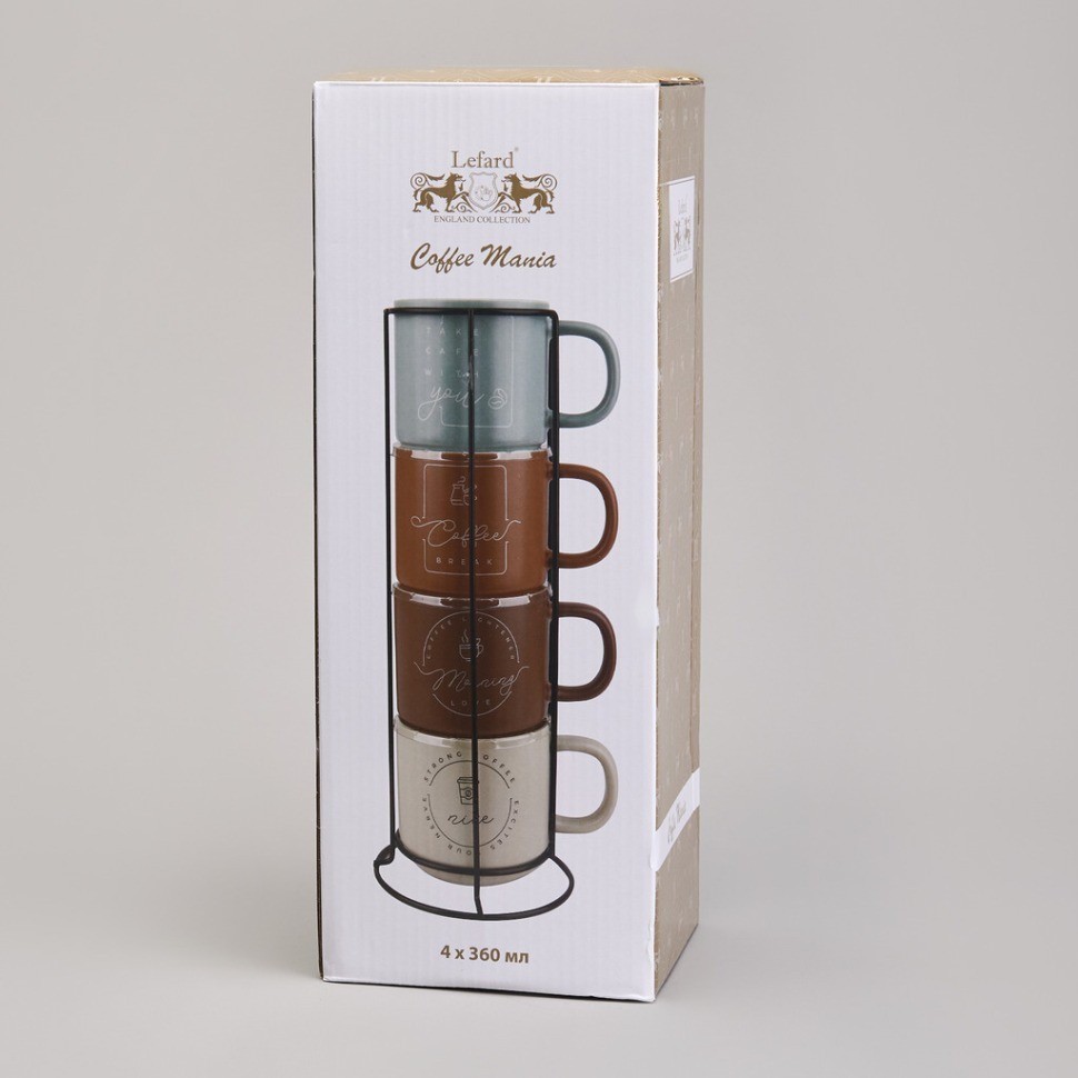 Набор кружек lefard 4шт на метал.подставке 360мл (756-473)