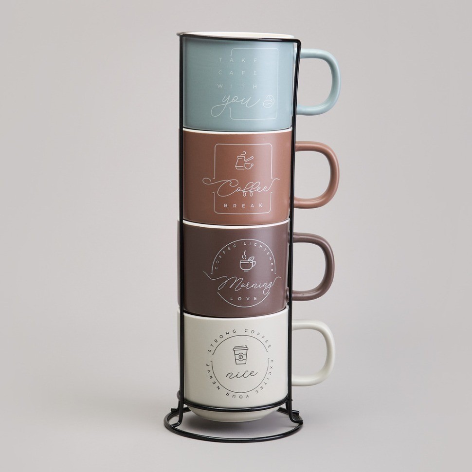 Набор кружек lefard 4шт на метал.подставке 360мл (756-473)