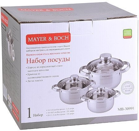 Набор посуды 6пр 1,5+2,0+3,0 л Mayer&Boch (30991)