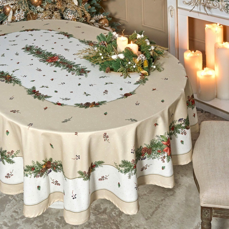 Скатерть овальная "celebration"160х220см ,бежевый, 100% хлопок,твил, пропитка Lefard (850-734-41)