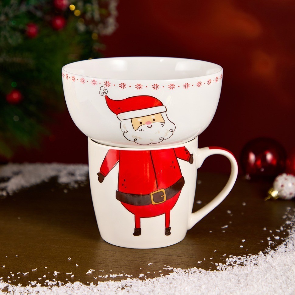 Набор посуды lefard "дед мороз" 2 пр. (кружка 360мл, салатник 500мл) (260-1065)