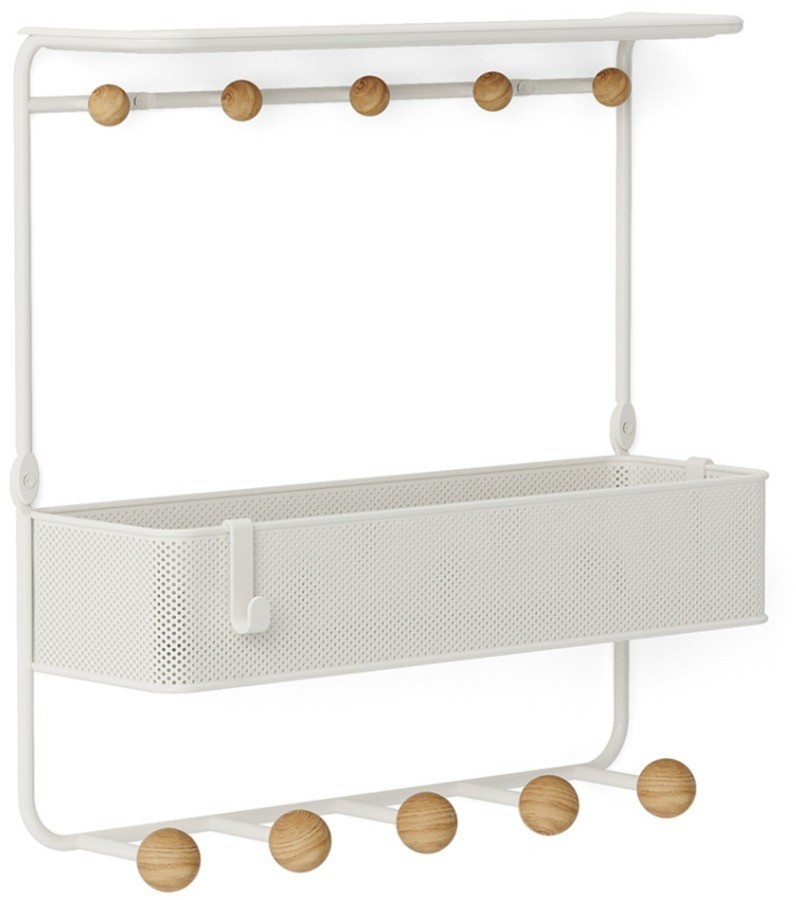 Полка настенная с крючками для аксессуаров estique, белая/натуральное дерево (75233)