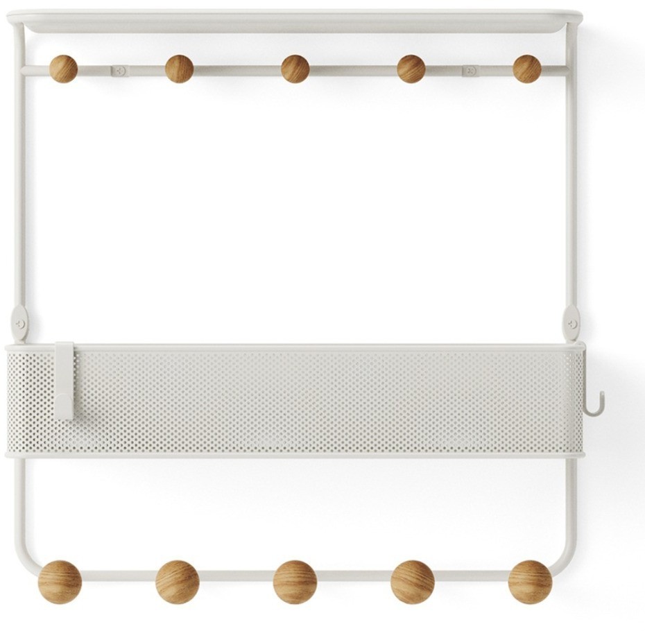 Полка настенная с крючками для аксессуаров estique, белая/натуральное дерево (75233)