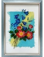 Картина Колокольчики с шиповником с кристаллами Swarovski (2187)