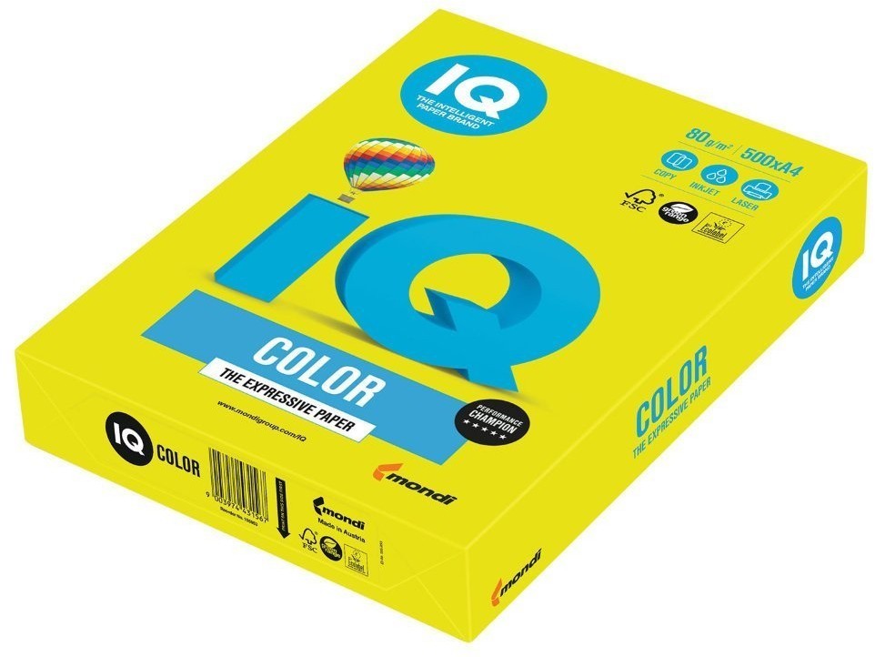 Бумага цветная для принтера IQ Color А4, 80 г/м2, 500 листов, желтая, NEOGB (65380)