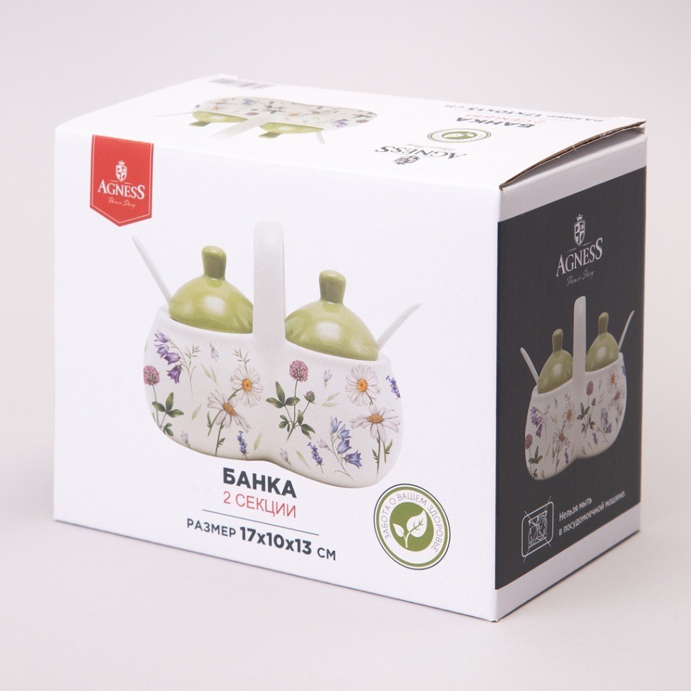 Сахарница с ложкой agness "flower story" 10*9,5 см 300 мл (358-2186)